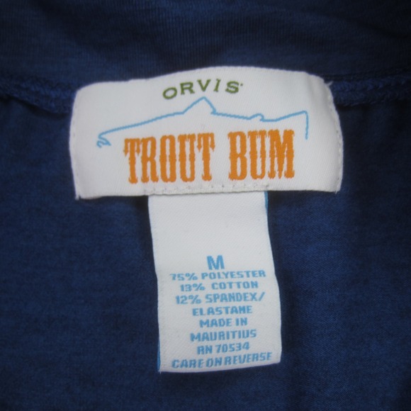 ORVIS Pullover Mens Medium Blue Trout Bum Quarter Zip Stretch Outdoor Golf - Picture 7 of 12
